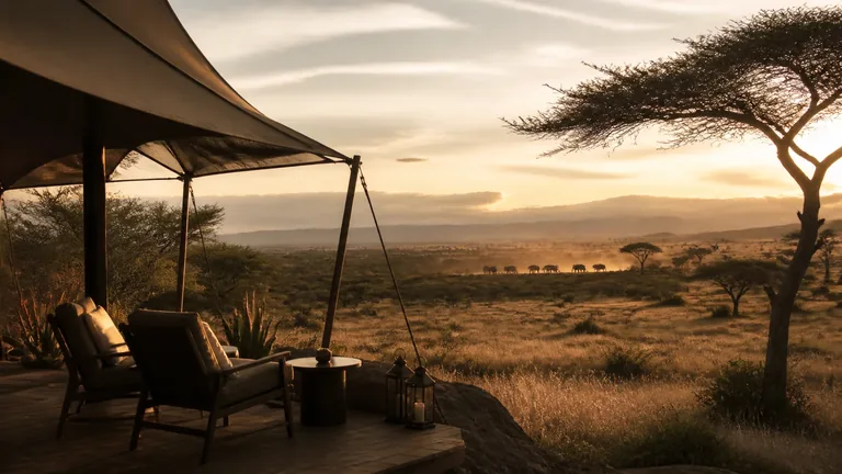 Camp de safari privé ouvert sur la savane