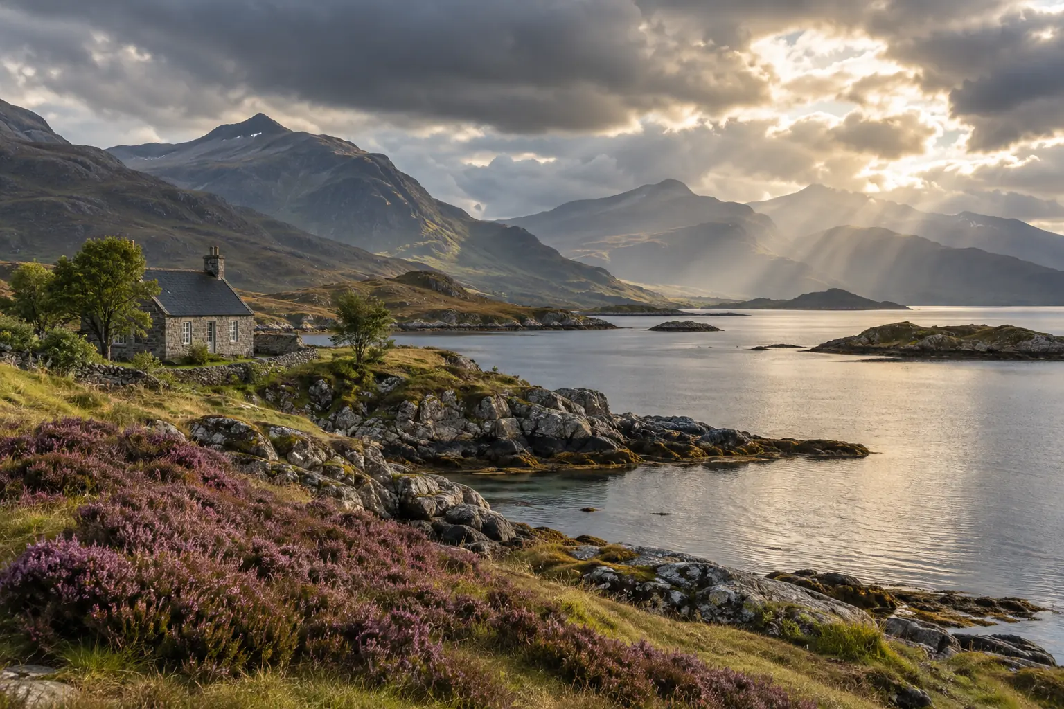 Maison isolée au bord d’un loch dans les Highlands écossais