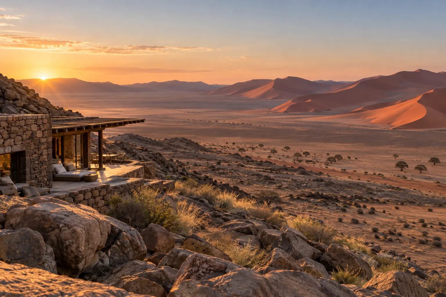 Lodge discret face aux dunes et aux plaines du Namib