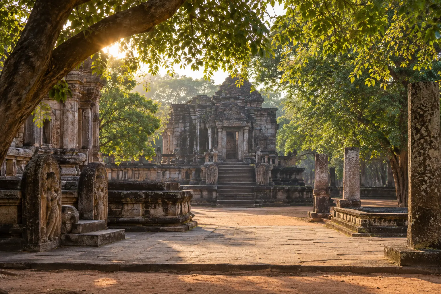 Cour ancienne ombragée dans le Triangle culturel du Sri Lanka